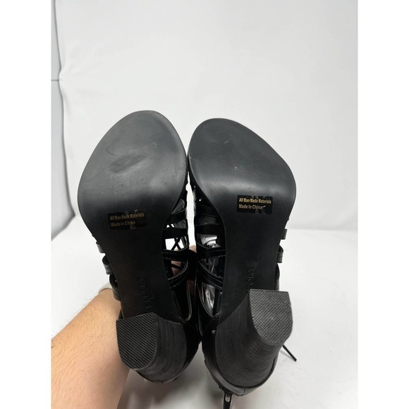 Report Ridley Women's Black Leather Peep Toe Block Heel Gladiator Sandal Size 9 - Picture 5 of 7